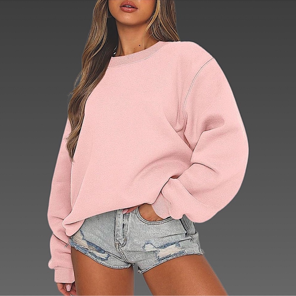 NWT Caracilia Oversized Fleece Crewneck Sweatshirt Pink Cozy Pullover‎ – Small